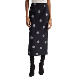 NWT Cinq a’ Sept Black & Silver Malti Crystal Embellished Midi Skirt Size 12